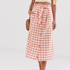 Checked Paper Bag Waist Skirt